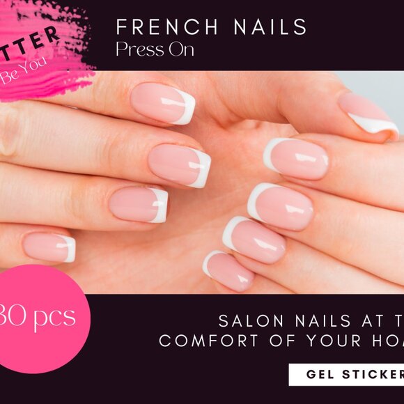 French Tip Coffin Press On Nails 2 Pack - Picture 2 of 4